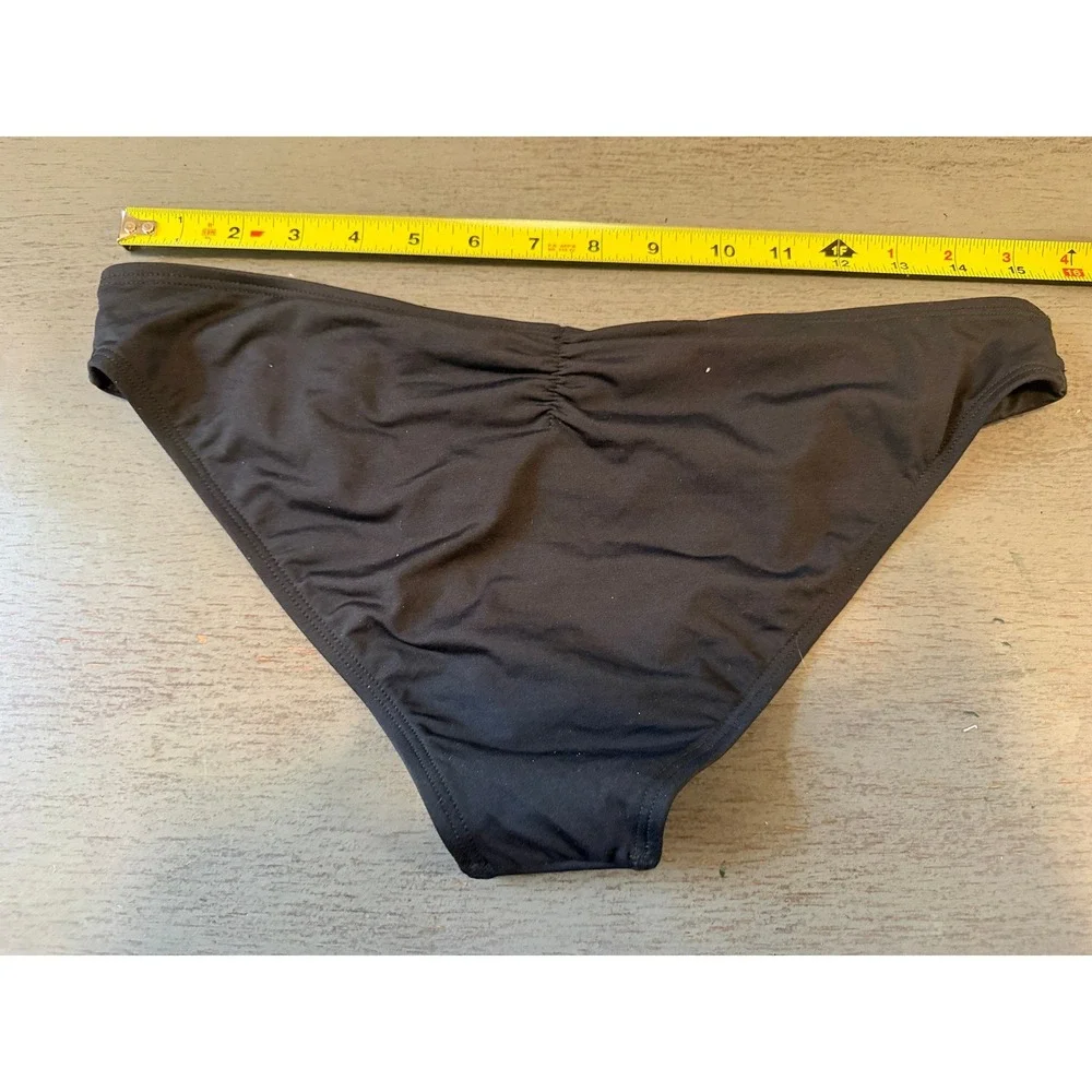 L*Space Womens Black Full Cut Ruched Bikini Bottom Large L Space Swimwear